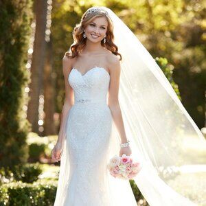 Stella York 6022 – Size 6 – Ivory over Almond A-line sweetheart strapless lace